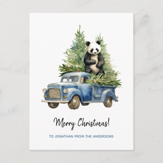 パンダインおもしろいブルーヴィンテージバンクリスマス シーズンポストカード (正面)