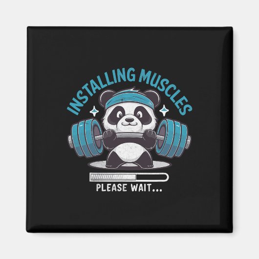 パンダインストール筋肉ウエイトリフター待って マグネット (正面)
