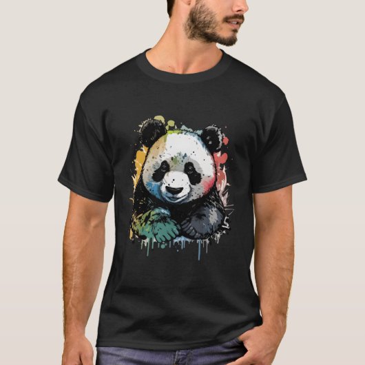 パンダウォーター油彩画カラフル画 Tシャツ (正面)