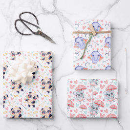 パンダエレファントコアララブラッピング紙セット3 ラッピングペーパーシート