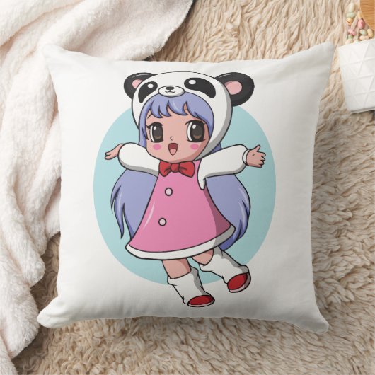 パンダエンジェル: 空高く舞う愛らしいアニメ少女 クッション (ブランケット)