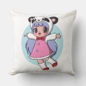 パンダエンジェル: 空高く舞う愛らしいアニメ少女 クッション (正面)