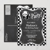 パンダオンブラックアンドホワイト水玉模様 インビテーションポストカード (正面/裏面)