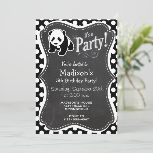 パンダオンブラックアンドホワイト水玉模様 招待状 (スタンド正面)