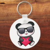 パンダカッコいいベアーサングラスバレンタインデーハート キーホルダー (正面)