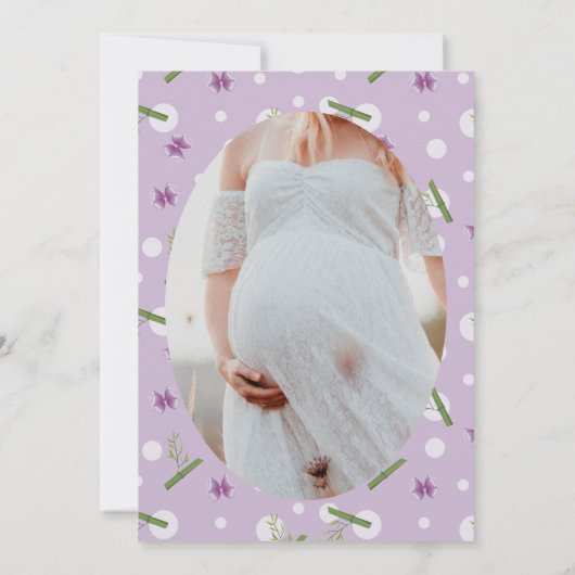 パンダガーリーベア赤ちゃんシャワー淡い色の薄紫写真 招待状 (裏面)