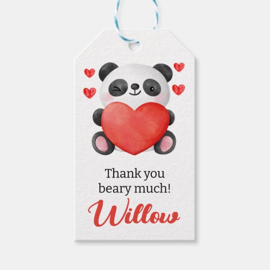 パンダガールとハートバレンタインファースト誕生日イン ギフトタグ (正面)