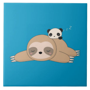 パンダクマの付いたかわいいアニメのナマケモノ タイル