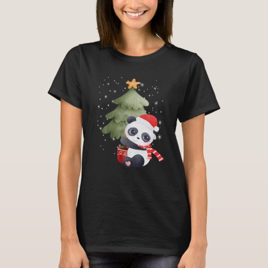 パンダクリスマスパジャマスハットクリスマスファミリーマッチング Tシャツ (正面)