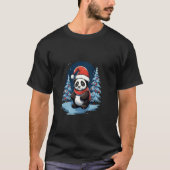 パンダサンタハットクリスマスツリー冬の雪XマスL Tシャツ (正面)