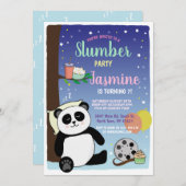 パンダスランバーパーティー誕生日ティール(緑がかった色)映画ポップコーン 招待状 (正面/裏面)
