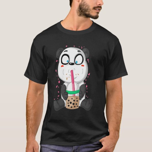 パンダソージュバンブーベアカネ甘茶を飲む韓国 Tシャツ (正面)