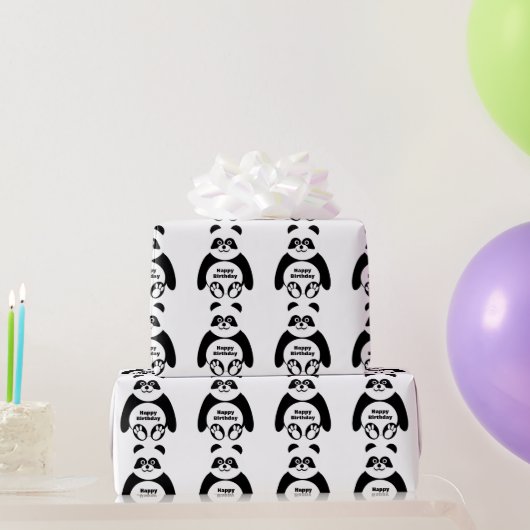 パンダデザインの誕生日 ラッピングペーパー (パーティーギフト)
