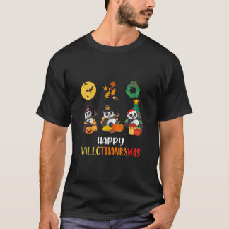 パンダハロウィーンとメリークリスマスハッピーハロー Tシャツ