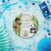 パンダバンブテーマ男の赤ちゃん白黒グリーン ペーパープレート (パーティー)