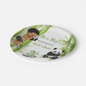 パンダバンブテーマ男の赤ちゃん白黒グリーン ペーパープレート (アングル)