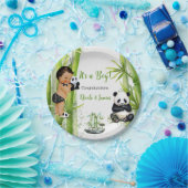 パンダバンブテーマ男の赤ちゃん白黒グリーン ペーパープレート (パーティー)