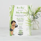 パンダバンブテーマ男の赤ちゃん白黒グリーン 招待状 (スタンド正面)