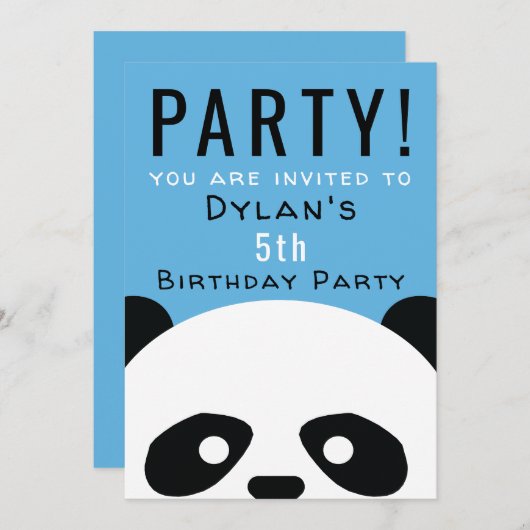 パンダバースデーパーティーキッズピンクボーイズ招待状 招待状 (正面/裏面)