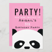 パンダバースデーパーティーピンクガールズかわいい招待状 招待状 (正面/裏面)