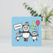 パンダパーソナライズされたパーティーキッド誕生日招待状 (スタンド正面)