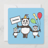 パンダパーソナライズされたパーティーキッド誕生日招待状 (正面)