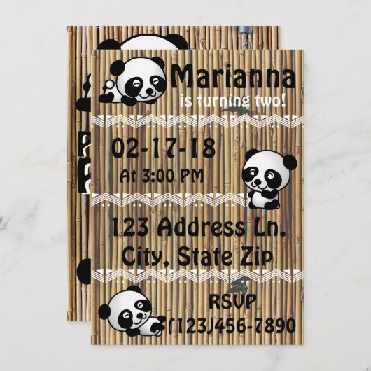 パンダパーティの招待状 招待状 (正面/裏面)