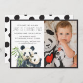 パンダパーティー |モノクロ&フォト招待状 (正面/裏面)