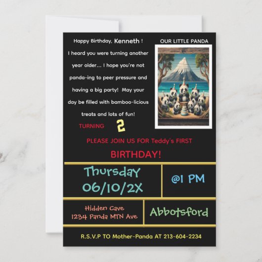 パンダパーティ始めましょう! 招待状 (正面)