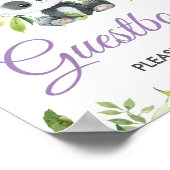 パンダパープルフローラグリーンリーバンブーゲストブックサイン ポスター (角)