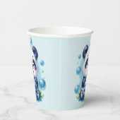 パンダブルーボバブルティーを飲む 紙コップ (右)