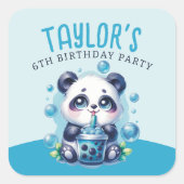 パンダブルーボバブルティーバースデーパーティー スクエアシール (正面)