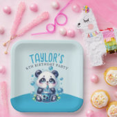 パンダブルーボバブルティーバースデーパーティー ペーパープレート (パーティー)