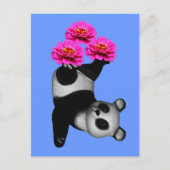 パンダベアとピンクのジニアの花のポストカード ポストカード (正面)