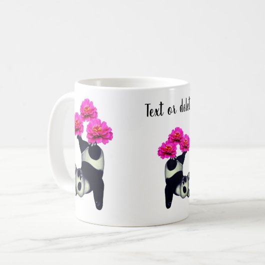 パンダベアと《植物》百日草の花パーソナライズされた コーヒーマグカップ (正面左)