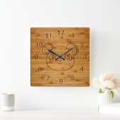 パンダベアの彫刻 竹プリント スクエア壁時計 (ホーム)