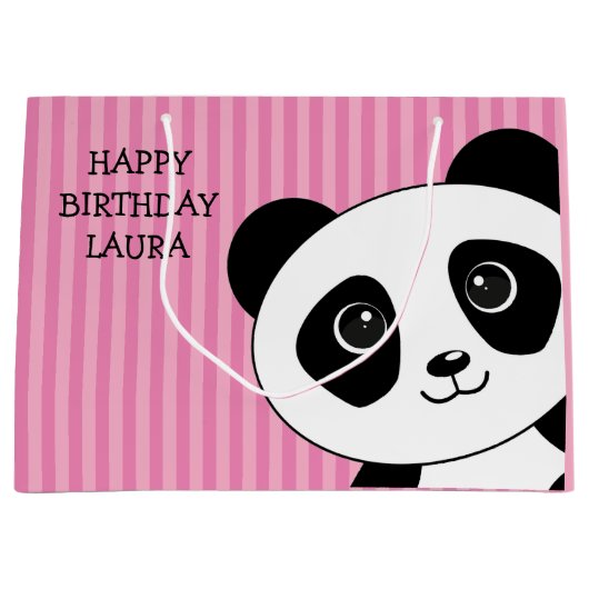 パンダベアウィズピンク誕生日 ラージペーパーバッグ (正面)