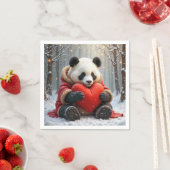 パンダベアハグリ赤いハート枕 スタンダードカクテルナプキン (インサイチュ)