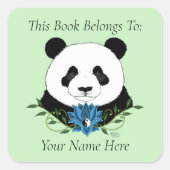 パンダベアロータスフラワーブルー蔵書票 スクエアシール (正面)