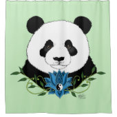 パンダベアロータスフラワーブルー シャワーカーテン (正面)