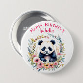 パンダベアーインフラワーガールズガールパーソナライズされた誕生日 缶バッジ (正面&裏面)