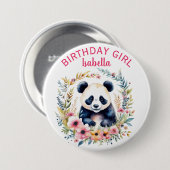 パンダベアーインフラワーガールズガール誕生日ガール 缶バッジ (正面&裏面)