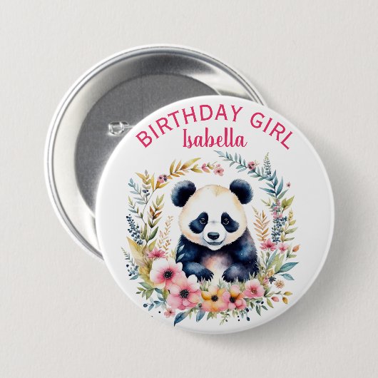パンダベアーインフラワーガールズガール誕生日ガール 缶バッジ (正面&裏面)