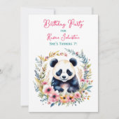 パンダベアーインフラワーガールズガール誕生日 招待状 (正面)