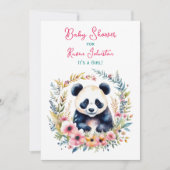 パンダベアーインフラワーガールズベビーシャワー 招待状 (正面)