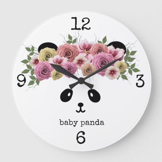 パンダベアーガールフローラクラウンパーソナライズされた ラージ壁時計 (正面)