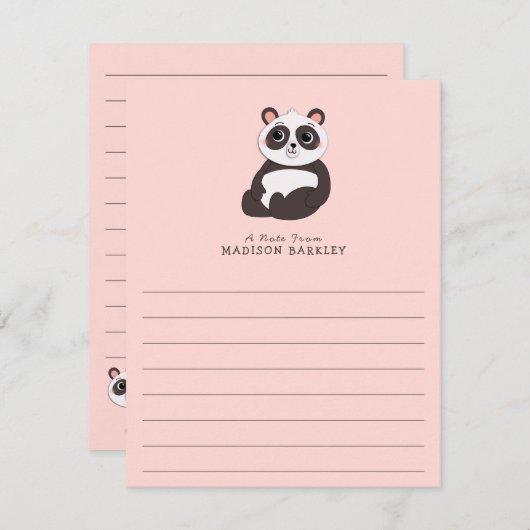 パンダベアーキッドのかわいい平らな文房具カード サンキューカード (正面/裏面)