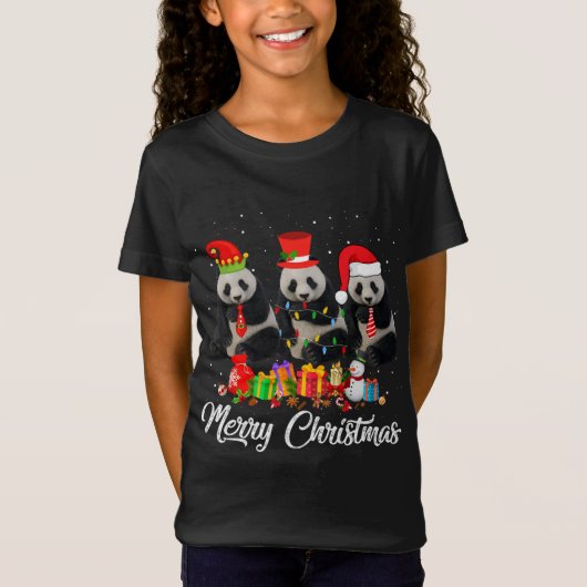 パンダベアークリスマスパジャマツリークリスマスライトアニマ Tシャツ (正面)