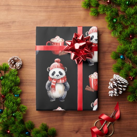 パンダベアークリスマスホットチョコレート ラッピングペーパー (クリスマスギフト)