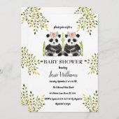 パンダベアーツインズガールベビーシャワーグリーン自然 招待状 (正面/裏面)
